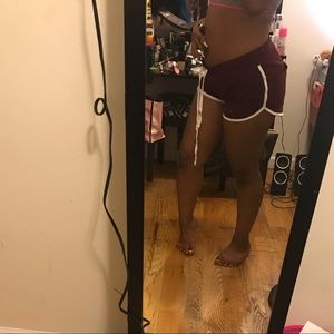 Burgundy shorts with white Lining